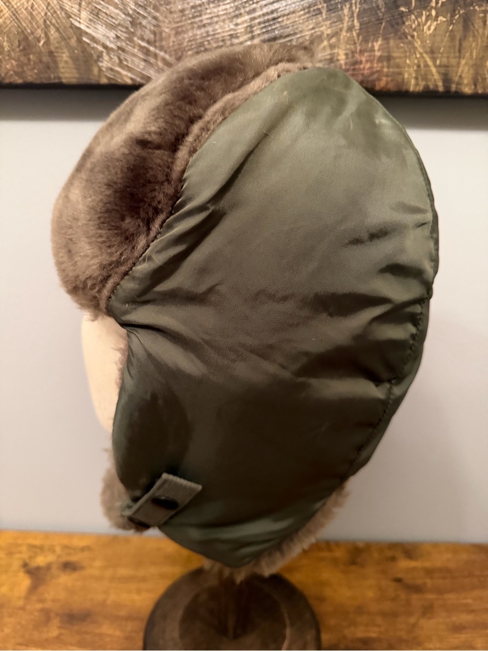 USAF B-9B Flyers Winter Helmet Bancroft Faux Fur Trapper Hat Olive Medium - Picture 8 of 12